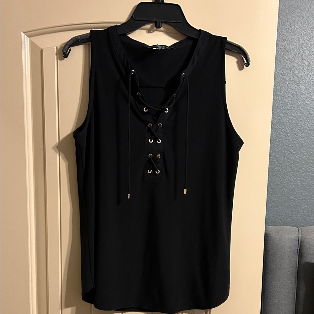 White House Black Market Black Lace-Up Tank Top